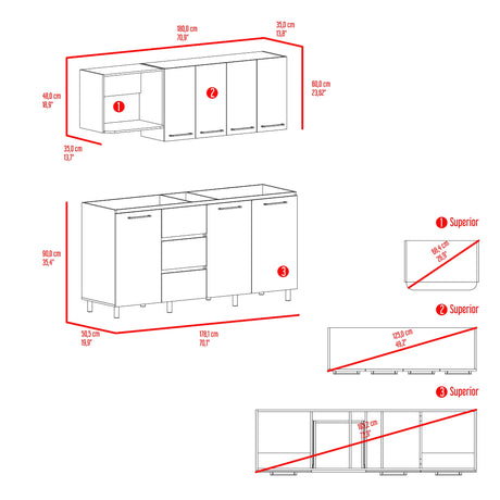 Cocina Erie Blanco Marquez y Bardolino 180x60cm sin Mesón y sin Estufa - COCINAS | Bylmo