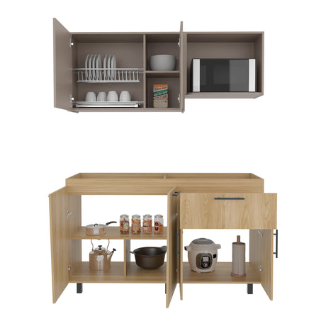 Cocina Emilia Fresno Europeo y Taupe 150x60.1cm sin Mesón y sin Estufa - COCINAS | Bylmo