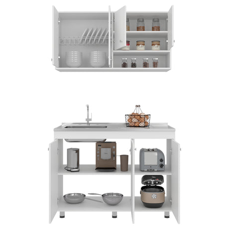 Cocina Napoleon Blanco 120x60cm con Mesón de Acero Inoxidable y sin Estufa - COCINAS | Bylmo