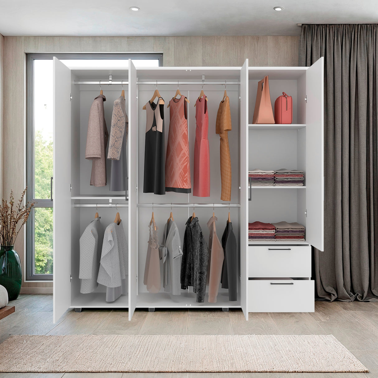 Closet Vance Blanco 200x200cm con Dos Cajones y Cuatro Puertas - CLOSETS | Bylmo