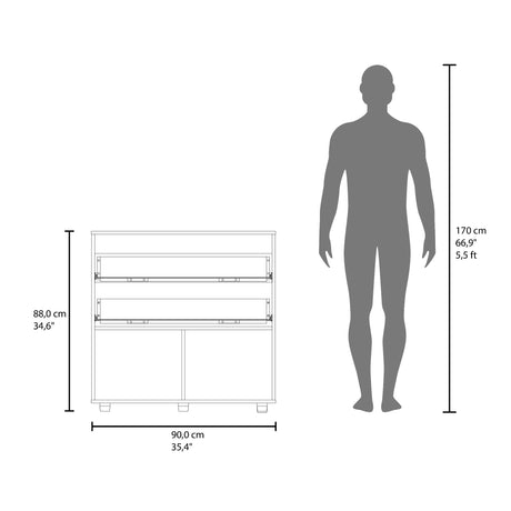 Cajonera Belton Blanco 90x88cm de Tres Hileras con Dos Cajones - CAJONERAS Y COMODAS | Bylmo