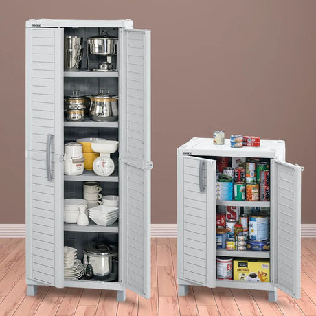 Combo Armario Rimax Barú Gris Hielo 65x189cm Con Seis Compartimientos y con Patas - BARRAS Y MUEBLES AUXILIARES | Bylmo