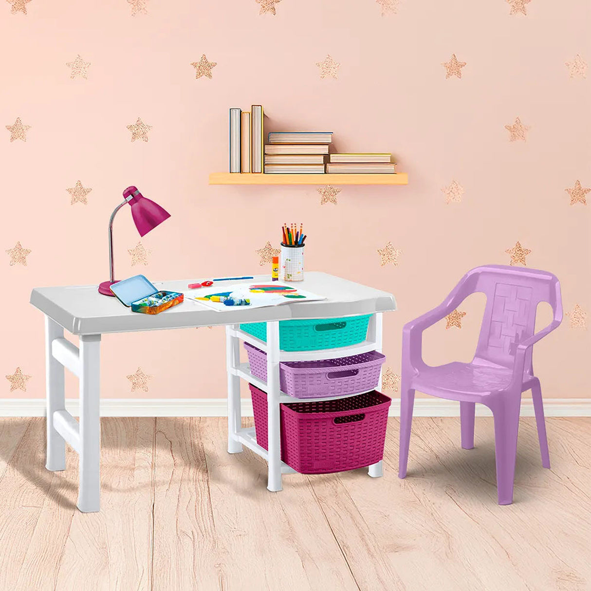 Combo Escritorio y Silla Infantil Rimax Lavanda 88x50cm con Tres Cajones - ESCRITORIOS | Bylmo