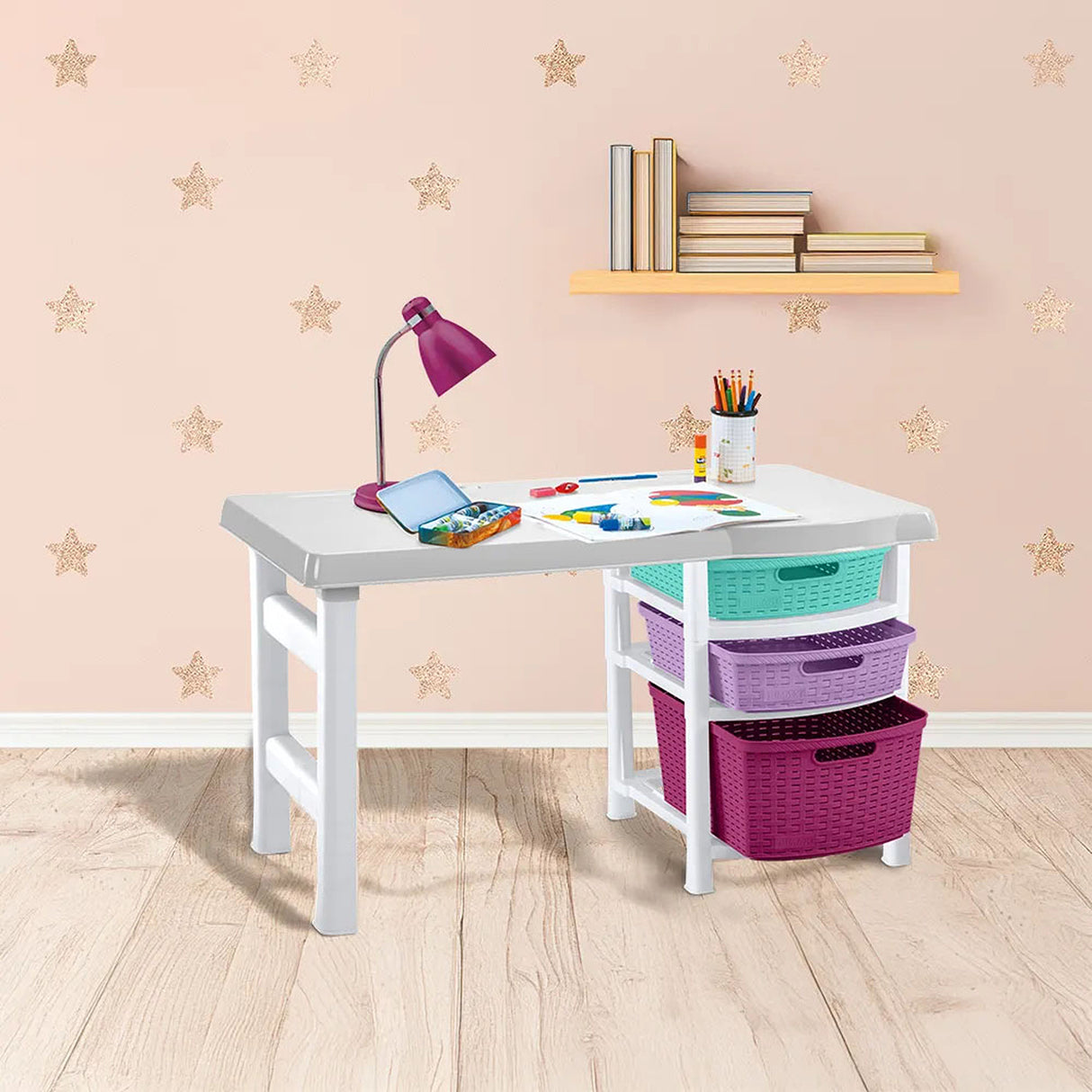Combo Escritorio y Silla Infantil Rimax Lavanda 88x50cm con Tres Cajones - ESCRITORIOS | Bylmo