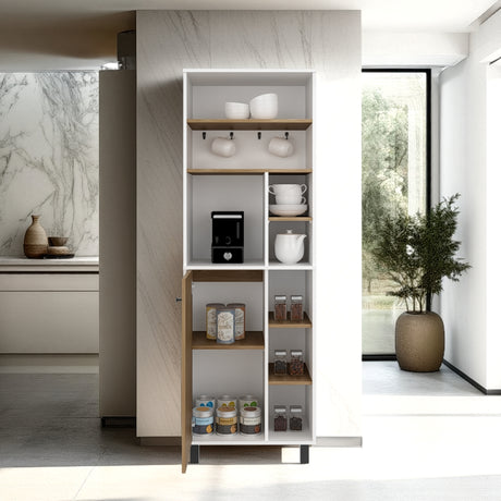 Estación de Café Carajillo Blanco y Blanco Marquez 60x180cm con Cinco Entrepaños y Diez Compartimientos - BARRAS Y MUEBLES AUXILIARES | Bylmo