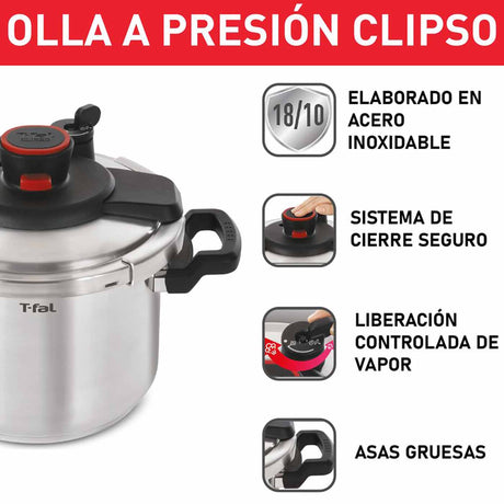 Olla a Presión Tefal Clipso Plateado 37x23cm de 6 Litros con Tapa - OLLAS Y SARTENES | Bylmo