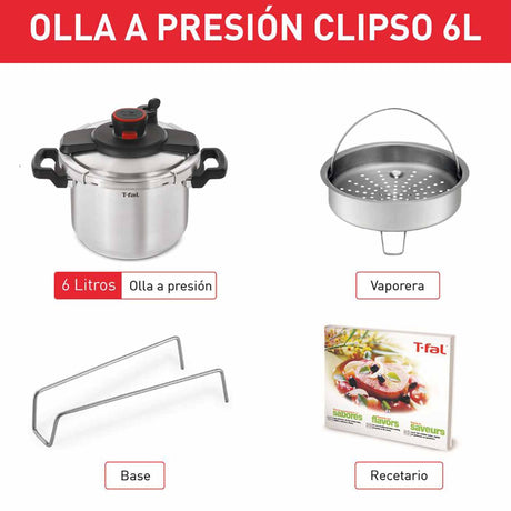 Olla a Presión Tefal Clipso Plateado 37x23cm de 6 Litros con Tapa - OLLAS Y SARTENES | Bylmo