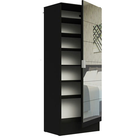 Zapatero Isis Negro 60x182cm Vertical de Siete Niveles con Espejo - ZAPATEROS | Bylmo