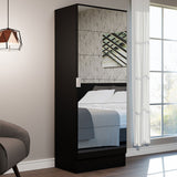 Zapatero Isis Negro 60x182cm Vertical de Siete Niveles con Espejo - ZAPATEROS | Bylmo