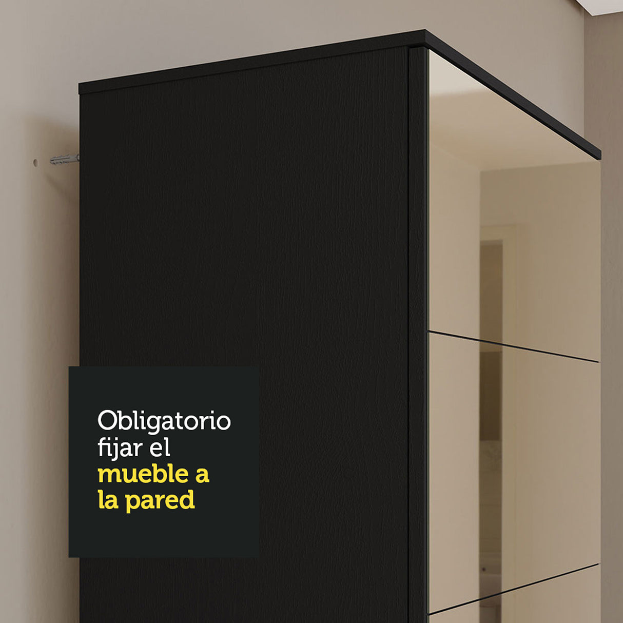 Zapatero Isis Negro 60x182cm Vertical de Siete Niveles con Espejo - ZAPATEROS | Bylmo