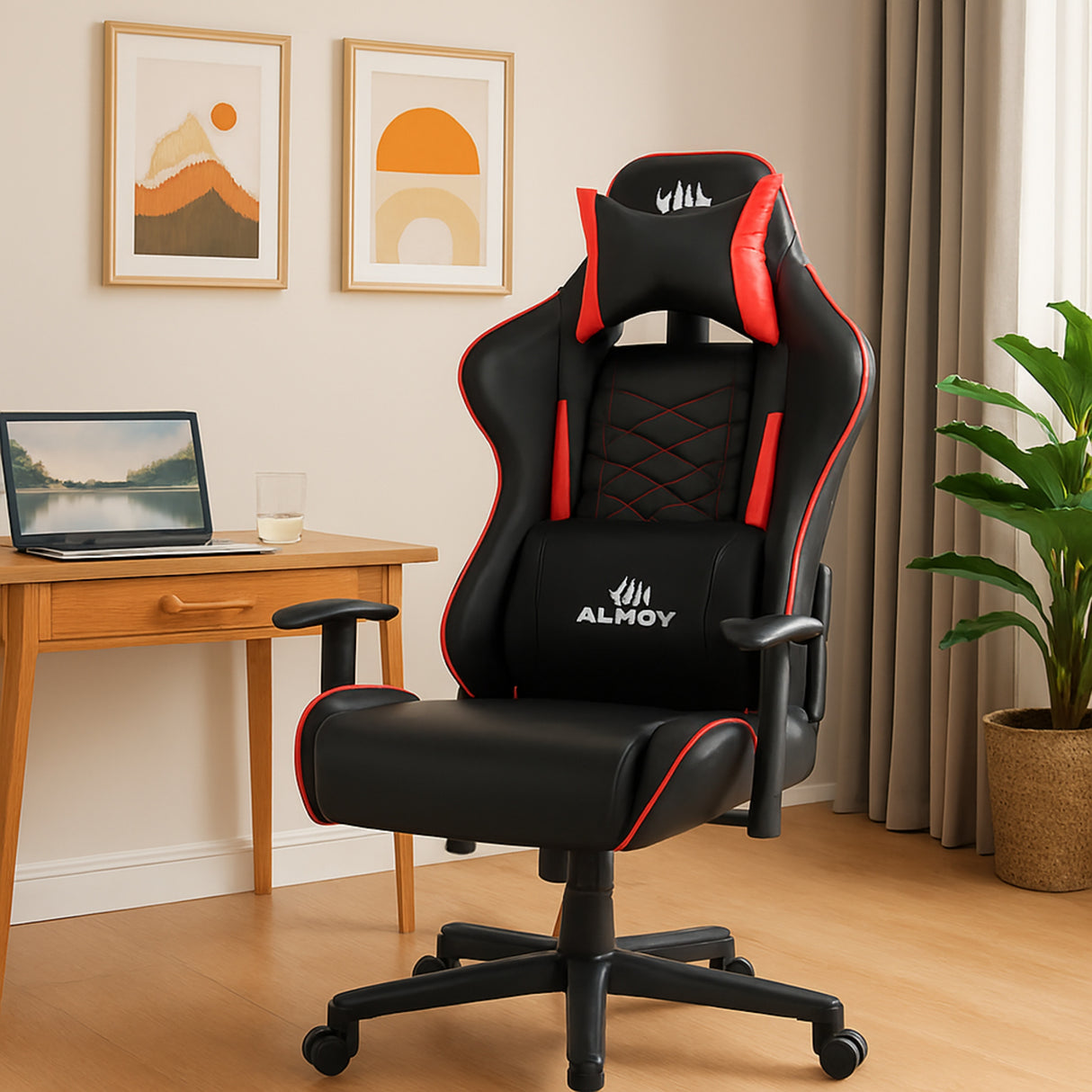 Silla Gamer Nova Negro y Rojo 53x137cm Reclinable con Soporte Lumbar y Apoya Cabezas - SILLAS DE OFICINA | Bylmo