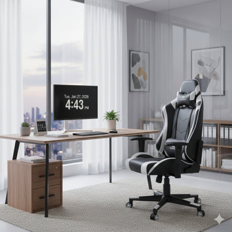 Silla Gamer Valorant Negro y Blanco 52x133cm Reclinable con Soporte Lumbar y Apoya Cabezas - SILLAS DE OFICINA | Bylmo
