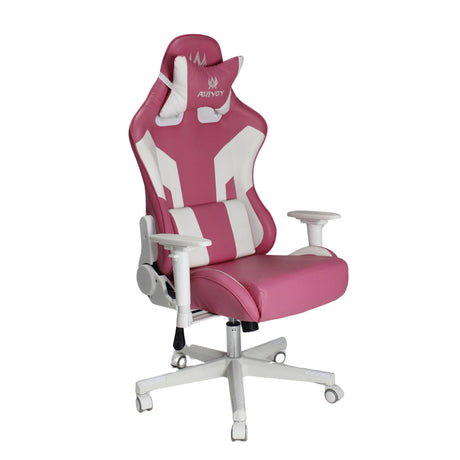 Silla Gamer Ktty Rosa y Blanco 54x137cm Reclinable con Soporte Lumbar y Apoya Cabezas - SILLAS DE OFICINA | Bylmo