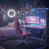 Silla Gamer Ktty Rosa y Blanco 54x137cm Reclinable con Soporte Lumbar y Apoya Cabezas - SILLAS DE OFICINA | Bylmo