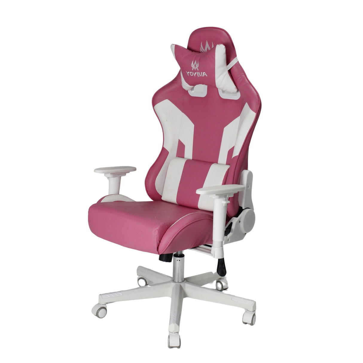 Silla Gamer Ktty Rosa y Blanco 54x137cm Reclinable con Soporte Lumbar y Apoya Cabezas - SILLAS DE OFICINA | Bylmo