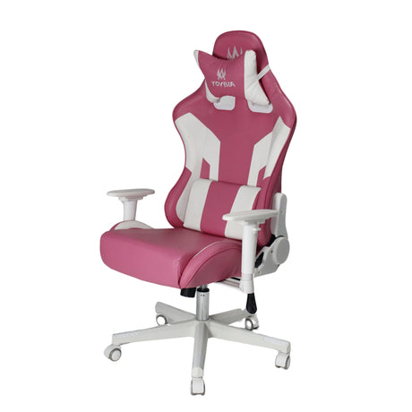 Silla Gamer Ktty Rosa y Blanco 54x137cm Reclinable con Soporte Lumbar y Apoya Cabezas - SILLAS DE OFICINA | Bylmo