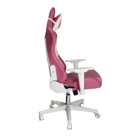 Silla Gamer Ktty Rosa y Blanco 54x137cm Reclinable con Soporte Lumbar y Apoya Cabezas - SILLAS DE OFICINA | Bylmo
