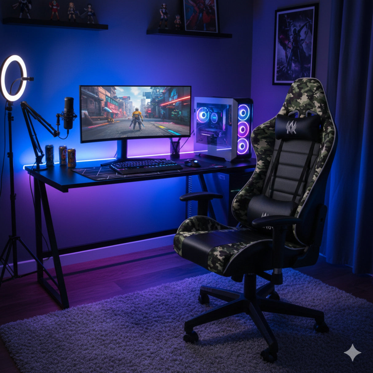 Silla Gamer Warzone Negro 54x137cm Reclinable con Soporte Lumbar y Apoya Cabezas - SILLAS DE OFICINA | Bylmo