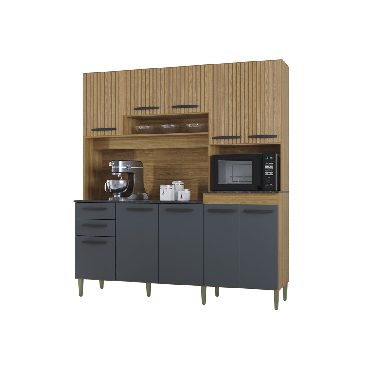 Alacena Elisa Castaño y Gris 180x200cm con Nueve Puertas y con Dos Cajones - ALACENAS Y MUEBLES MICROONDAS | Bylmo