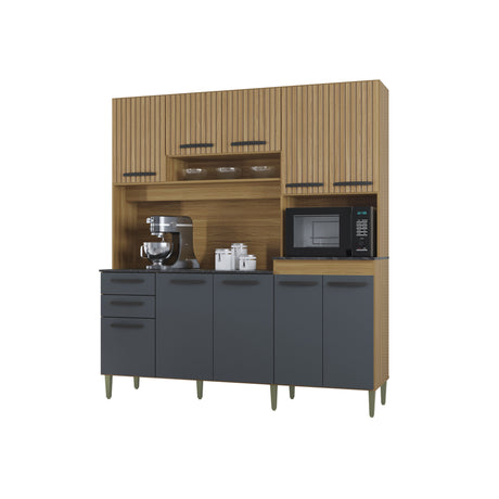 Alacena Elisa Castaño y Gris 180x200cm con Nueve Puertas y con Dos Cajones - ALACENAS Y MUEBLES MICROONDAS | Bylmo