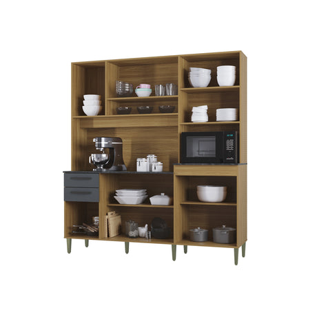 Alacena Elisa Castaño y Gris 180x200cm con Nueve Puertas y con Dos Cajones - ALACENAS Y MUEBLES MICROONDAS | Bylmo