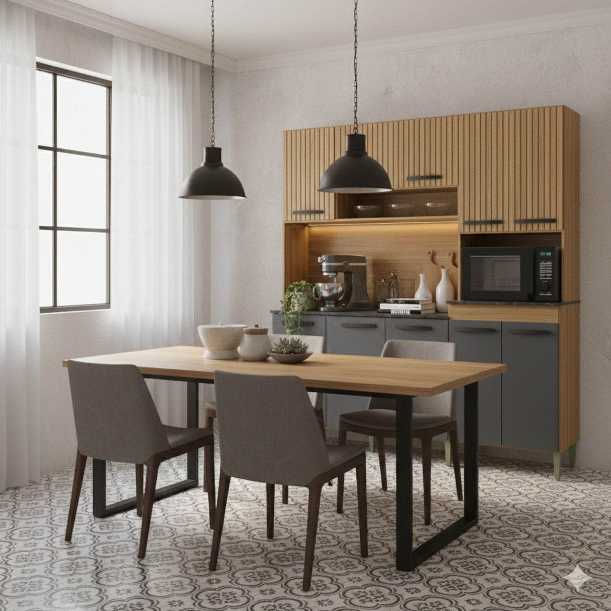 Alacena Elisa Castaño y Gris 180x200cm con Nueve Puertas y con Dos Cajones - ALACENAS Y MUEBLES MICROONDAS | Bylmo