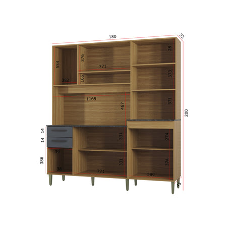 Alacena Elisa Castaño y Gris 180x200cm con Nueve Puertas y con Dos Cajones - ALACENAS Y MUEBLES MICROONDAS | Bylmo