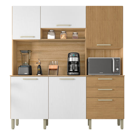 Alacena Ferrara Castaño y Blanco 180x198cm con Seis Puertas y con Un Cajón - ALACENAS Y MUEBLES MICROONDAS | Bylmo