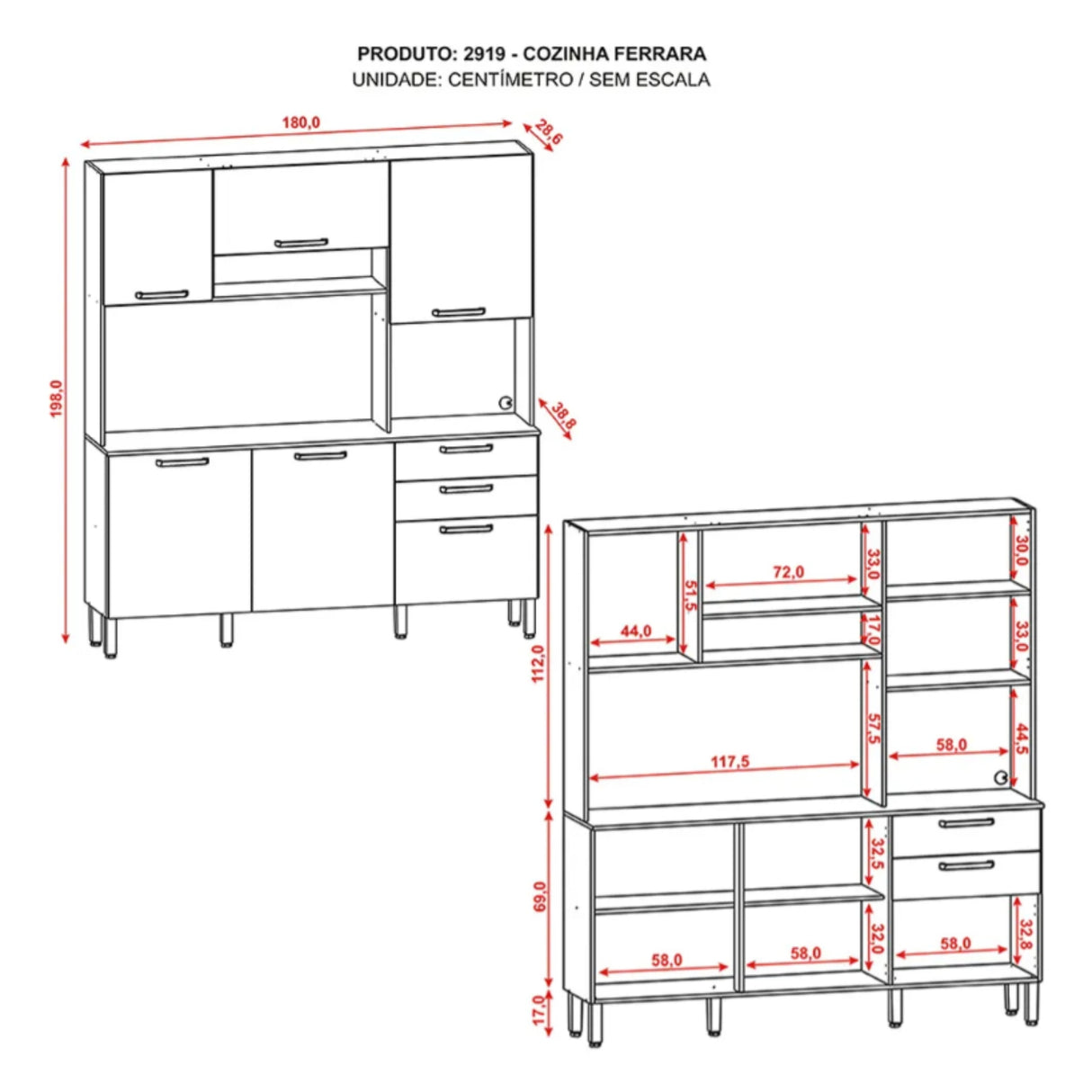 Alacena Ferrara Castaño y Blanco 180x198cm con Seis Puertas y con Un Cajón - ALACENAS Y MUEBLES MICROONDAS | Bylmo