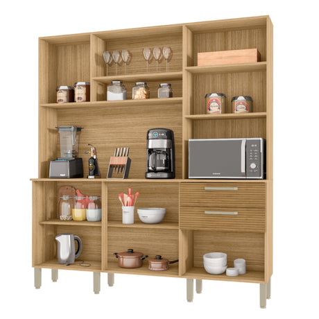 Alacena Ferrara Castaño y Blanco 180x198cm con Seis Puertas y con Un Cajón - ALACENAS Y MUEBLES MICROONDAS | Bylmo