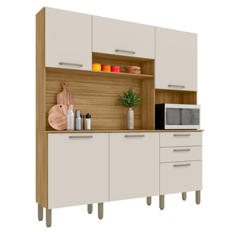 Alacena Ferrara Castaño y Beige 180x198cm con Seis Puertas y con Un Cajón - ALACENAS Y MUEBLES MICROONDAS | Bylmo