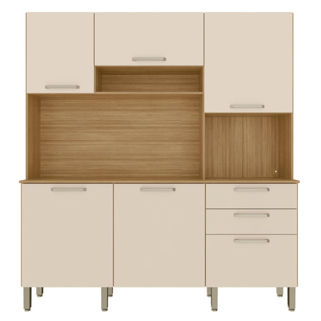 Alacena Ferrara Castaño y Beige 180x198cm con Seis Puertas y con Un Cajón - ALACENAS Y MUEBLES MICROONDAS | Bylmo