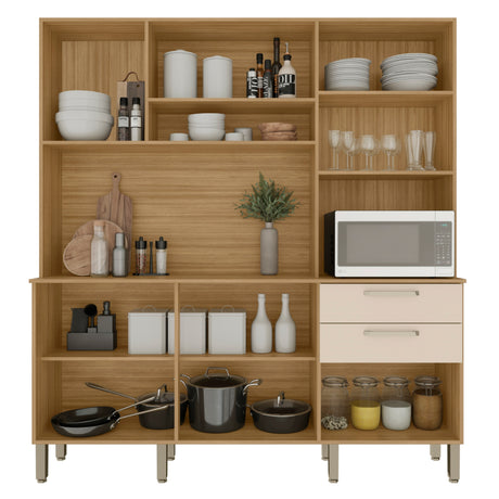 Alacena Ferrara Castaño y Beige 180x198cm con Seis Puertas y con Un Cajón - ALACENAS Y MUEBLES MICROONDAS | Bylmo