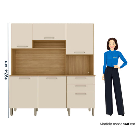 Alacena Ferrara Castaño y Beige 180x198cm con Seis Puertas y con Un Cajón - ALACENAS Y MUEBLES MICROONDAS | Bylmo