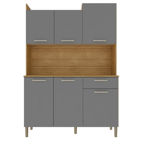 Alacena Genova Castaño y Gris 121x176cm con Seis Puertas y con Un Cajón - ALACENAS Y MUEBLES MICROONDAS | Bylmo