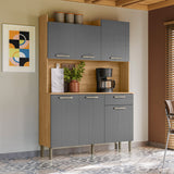 Alacena Genova Castaño y Gris 121x176cm con Seis Puertas y con Un Cajón - ALACENAS Y MUEBLES MICROONDAS | Bylmo