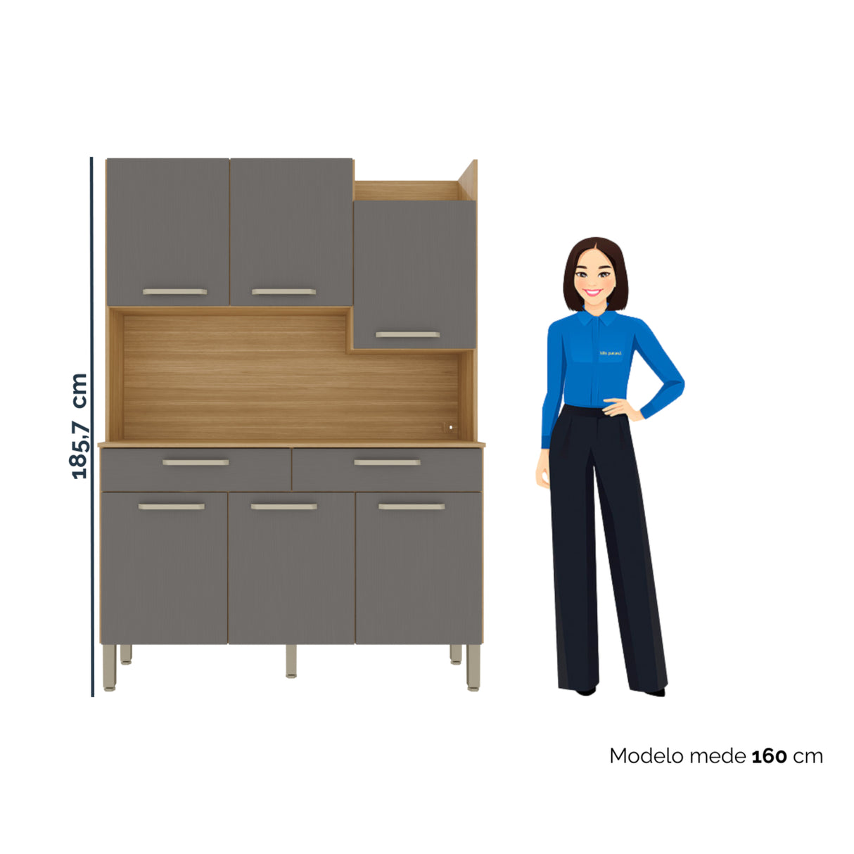 Alacena Genova Castaño y Gris 121x176cm con Seis Puertas y con Un Cajón - ALACENAS Y MUEBLES MICROONDAS | Bylmo