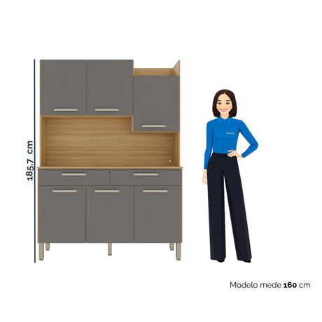 Alacena Genova Castaño y Gris 121x176cm con Seis Puertas y con Un Cajón - ALACENAS Y MUEBLES MICROONDAS | Bylmo