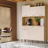 Alacena Genova Castaño y Beige 121x176cm con Seis Puertas y con Un Cajón - ALACENAS Y MUEBLES MICROONDAS | Bylmo