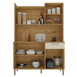 Alacena Genova Castaño y Beige 121x176cm con Seis Puertas y con Un Cajón - ALACENAS Y MUEBLES MICROONDAS | Bylmo