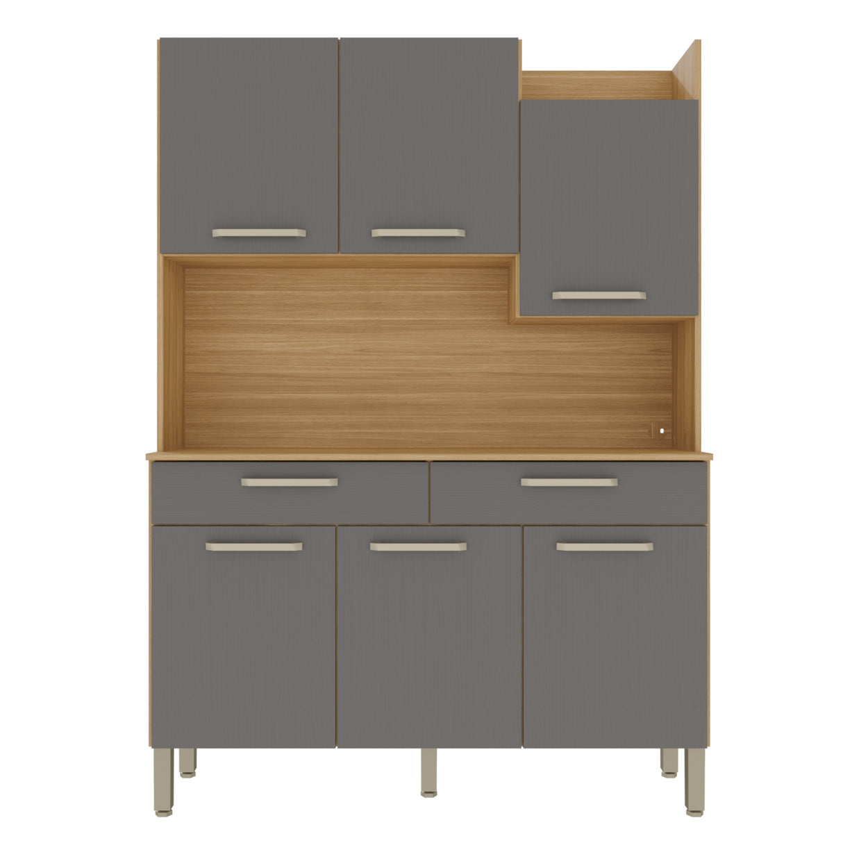 Alacena Moderna Castaño y Gris 132x186cm con Seis Puertas y con Dos Cajones - ALACENAS Y MUEBLES MICROONDAS | Bylmo