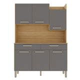 Alacena Moderna Castaño y Gris 132x186cm con Seis Puertas y con Dos Cajones - ALACENAS Y MUEBLES MICROONDAS | Bylmo