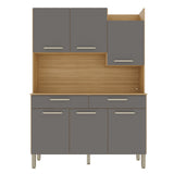 Alacena Moderna Castaño y Gris 132x186cm con Seis Puertas y con Dos Cajones - ALACENAS Y MUEBLES MICROONDAS | Bylmo