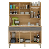 Alacena Moderna Castaño y Gris 132x186cm con Seis Puertas y con Dos Cajones - ALACENAS Y MUEBLES MICROONDAS | Bylmo