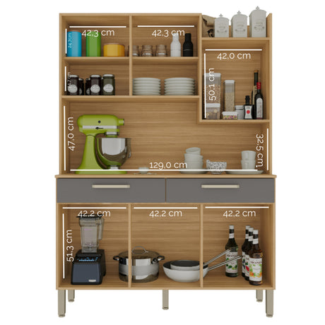 Alacena Moderna Castaño y Gris 132x186cm con Seis Puertas y con Dos Cajones - ALACENAS Y MUEBLES MICROONDAS | Bylmo