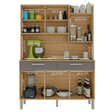 Alacena Moderna Castaño y Gris 132x186cm con Seis Puertas y con Dos Cajones - ALACENAS Y MUEBLES MICROONDAS | Bylmo