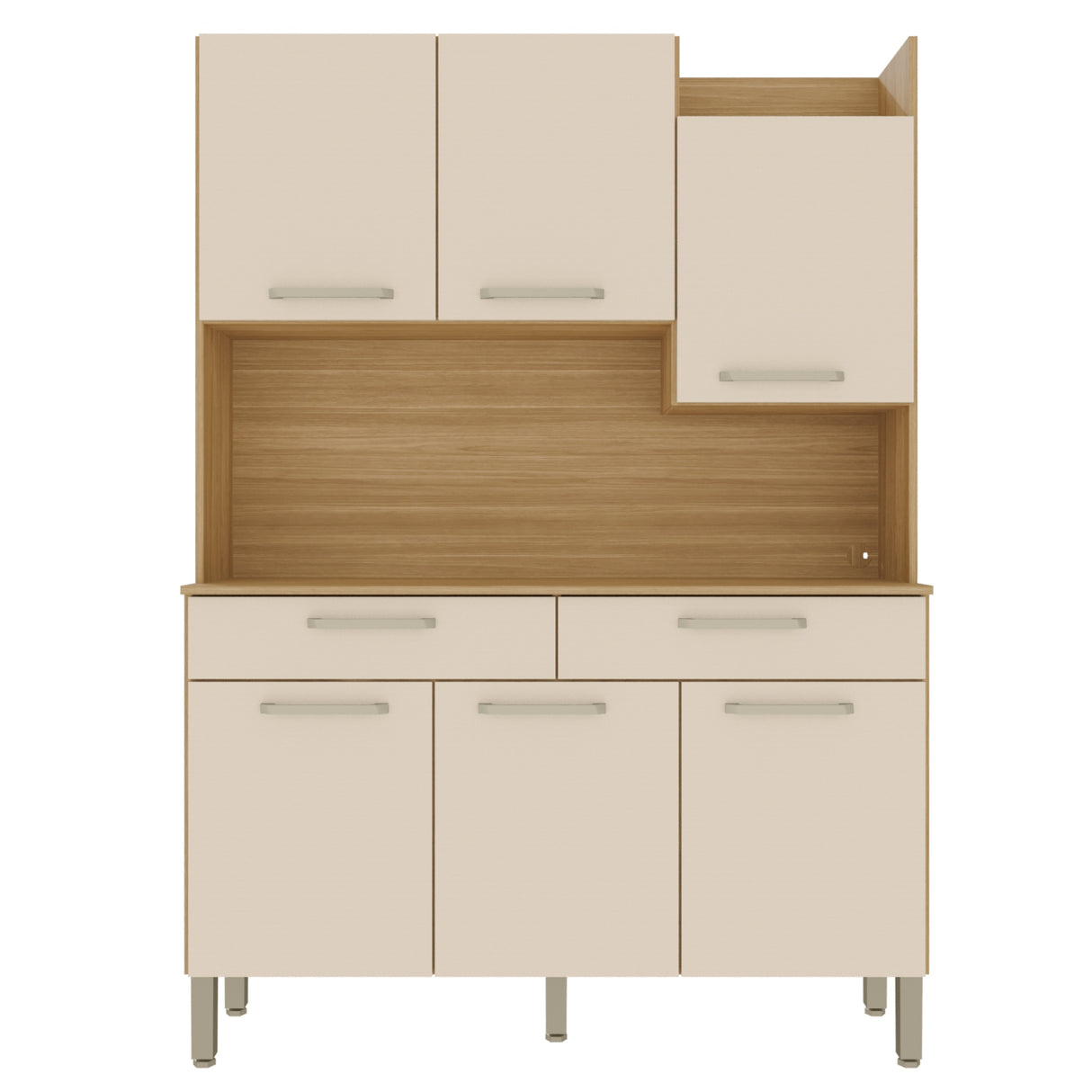 Alacena Moderna Castaño y Beige 132x186cm con Seis Puertas y con Dos Cajones - ALACENAS Y MUEBLES MICROONDAS | Bylmo
