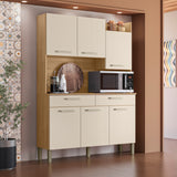 Alacena Moderna Castaño y Beige 132x186cm con Seis Puertas y con Dos Cajones - ALACENAS Y MUEBLES MICROONDAS | Bylmo