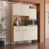 Alacena Moderna Castaño y Beige 132x186cm con Seis Puertas y con Dos Cajones
