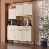 Alacena Moderna Castaño y Beige 132x186cm con Seis Puertas y con Dos Cajones - ALACENAS Y MUEBLES MICROONDAS | Bylmo